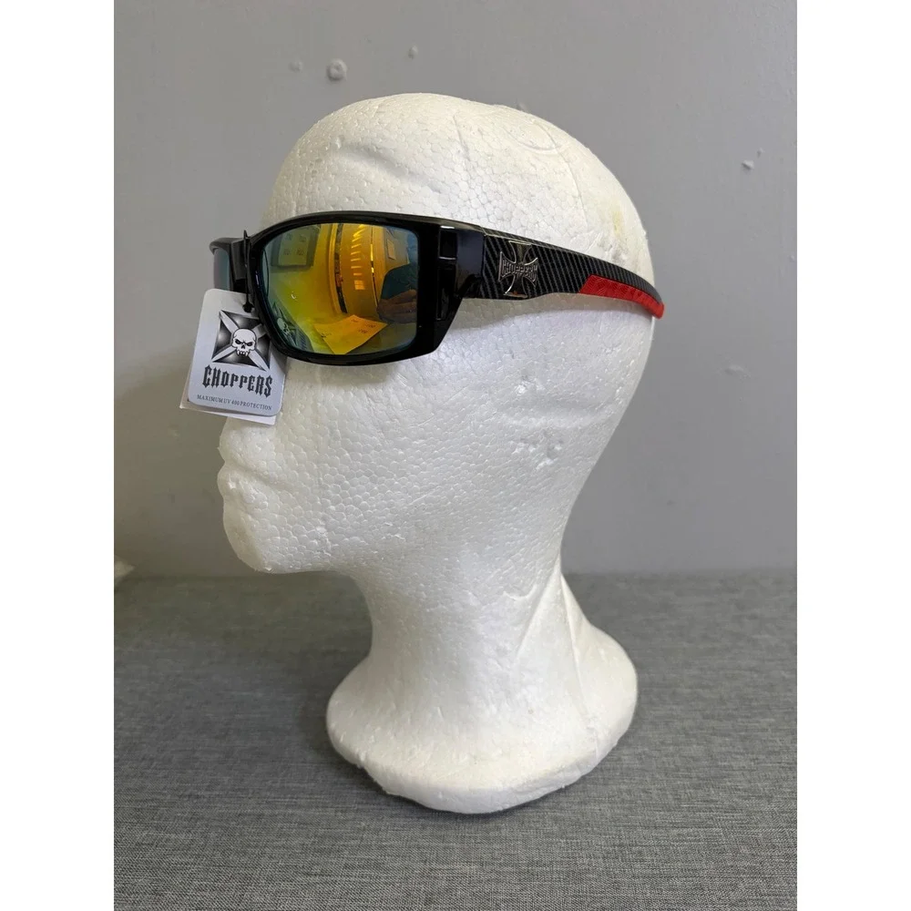 Choppers Sunglasses Mens OS Gloss Black 8CP6778 Orange Mirror Biker Wrap Shades